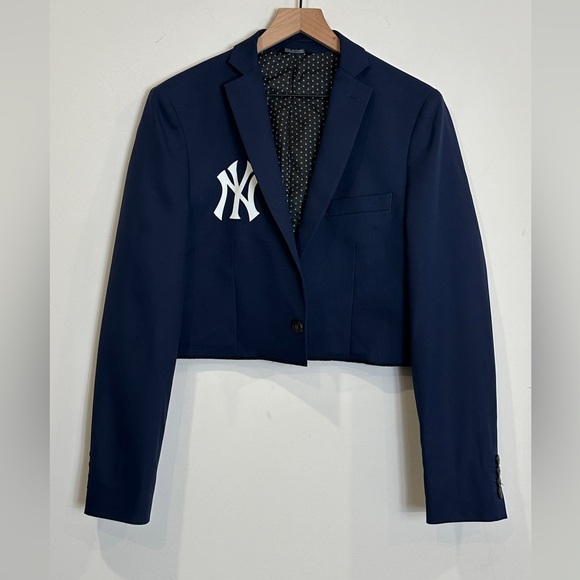 Haggar Other - Upcycled Cropped Navy Blue Slim Fit Blazer | OOAK With Novelty Patch